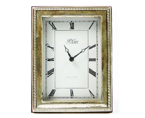 A silver framed quartz mantel clock, by R. Carr, Sheffield 1998, 16 x 12cm. 