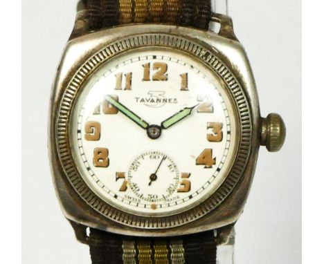 Tavannes 3, a silver WWI era manual wind gentleman's wristwatch, screw down type bezel30mm 