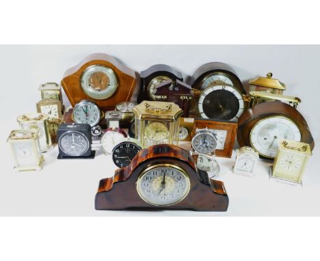 A collection of mid 20th century &amp; later mantel clocks and wall clocks, having manual and quartz movements. (4) 