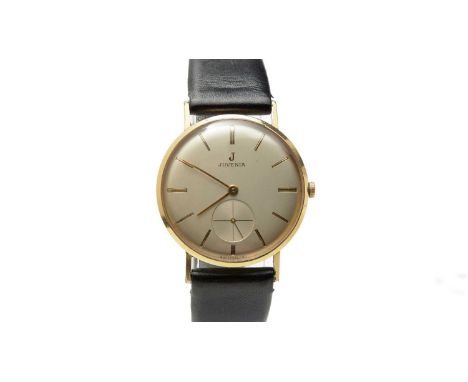 Juventa: a gold-plated cased manual wind wristwatch, the silvered baton dial with subsidiary seconds aperture, fitted a seven