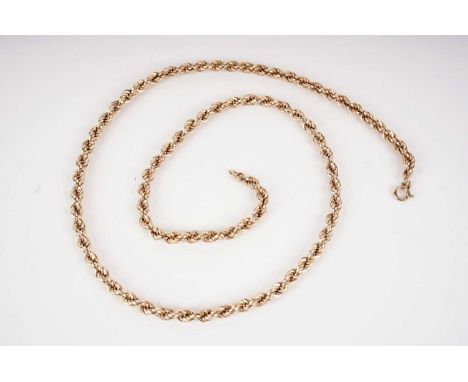 A 9ct yellow gold rope-twist chain necklace, 70cms long, 31.1g gross.