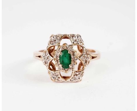 An emerald and diamond dress ring, in 14ct yellow gold, size N, 3.8g, by The Franklin Mint, with certificate.Note: This 'The 