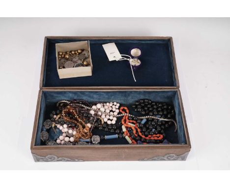 A pewter mounted Arts and Crafts box, with blue ceramic cabochons (possibly Ruskin), containing a diamond ring (missing one s