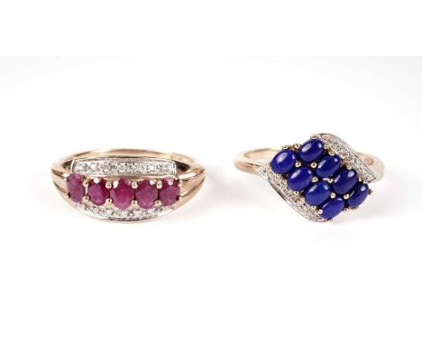 A lapis lazuli and diamond dress ring, in 9ct yellow gold; and ruby (possibly synthetic) and diamond ring, in 9ct yellow gold