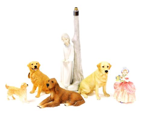 A group of ornaments, comprising a Royal Doulton figure Cissie, HN1809, marked beneath, 13cm high, a Beswick dog, Leonardo La