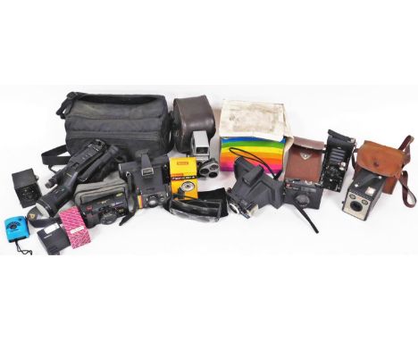 Various camera related equipment, to include Kodak, a Polaroid camera partially boxed, 15cm wide, various other accessories, 
