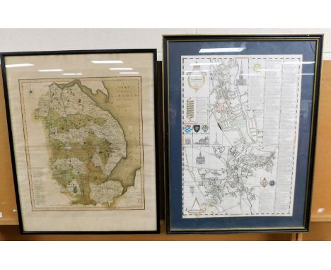 Two framed maps, to include a New County Map of Lincoln, printed for C S Smith, and Grey's map of the Town of Grantham. (2)N.