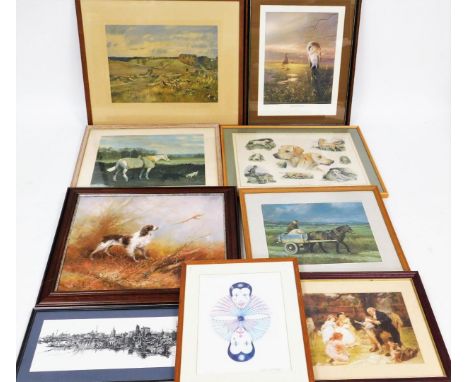 A large quantity of framed pictures and prints, to include a Steven Adely coloured pencil sketch, limited edition 42/100, hun