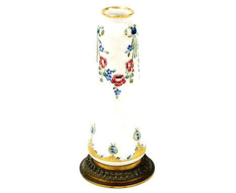 An early 20thC Moorcroft bud vase, converted to a lamp type base on a ormolu foot, with drilled base, marked J Macintyre and 