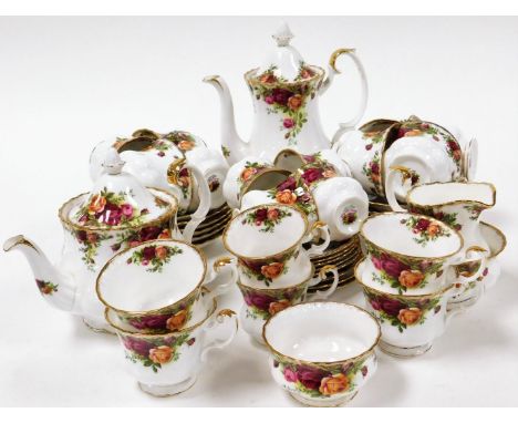 A Royal Albert Old Country Roses part tea and coffee service, comprising six coffee cups and saucers, six teacups and saucers