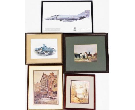 A small quantity of miscellaneous pictures and prints, to include a Little Stint bird print, a landscape print, a hunting rel