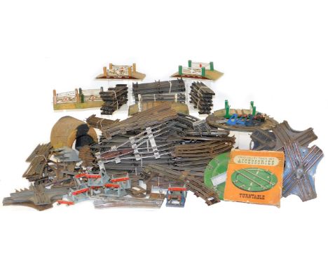 Various Chad Valley and other train track accessories, gates, track, tin plate and other, etc., partial packaging. (a quantit