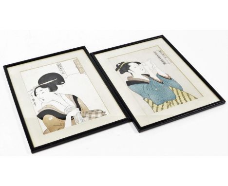 20thC Japanese School. Geisha wood block print, 28cm x 20cm and another. (2)