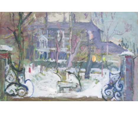 ‡ Margaret Thomas NEAC (1916-2016) Snow Garden Signed with a monogram Oil on canvas 51 x 76cm Provenance: Messum’s, London, T
