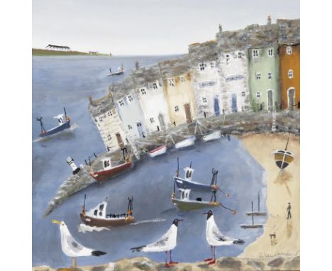 ‡ Rebecca Lardner (b.1971) Oyster catcher; Looks like rain A pair, both signed Both oil on canvas, unframed Each 30 x 30cm (2