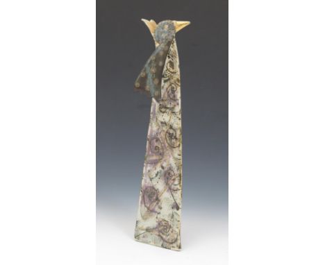 ‡ Helen Martino (20/21st Century) Triangular bird vase Signed with initials Stoneware 37cm high Provenance: Marine House at B