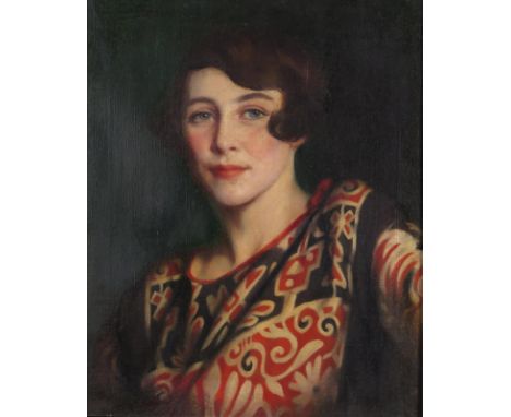 Ernest Castelein (1881-1945) Portrait of Daphne in Art Deco dress Signed Oil on canvas 56 x 46cm Condition report: Unlined, w
