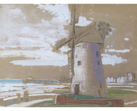 ‡ Samuel John Lamorna Birch RA (1869-1955) Lytham St. Annes, sketch of a windmill for a Railway poster Watercolour with bodyc