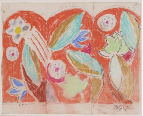 ‡ Duncan Grant (1885-1978) Stained glass design Signed with initials and dated 70, also inscribed with sizes Pencil and paste