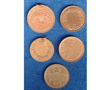 Royalty Medallions, 5 different bronze 1887 Victoria Golden Jubilee medallions (ex) (5)