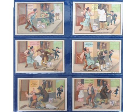 Trade Cards, Liebig, An Unfortunate Mistake ref. S376, French edition (set, 6 cards) (gd, one light adhesive staining to back