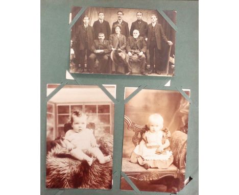 Postcards, Social History, a selection of approx. 76 cards in vintage album, all RPs of family portraits, studio photos, mili