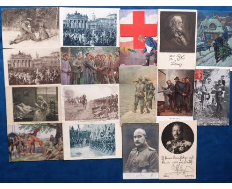 Postcards, a Red Cross selection of 16 cards inc. rescue dog, military portrait (German) with Iron Cross (red cross issue), K