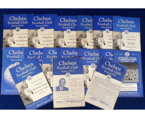 Football programmes, Chelsea FC, 1949/50 to 1951/52, 16 home programmes, 1949/50 (1) v Bolton, 50/51 (13) inc. v Manchester U