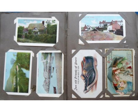 Postcards, a mixed UK topographical and subject collection of approx. 240 cards in vintage album inc. comic (Carter, Spurgin,