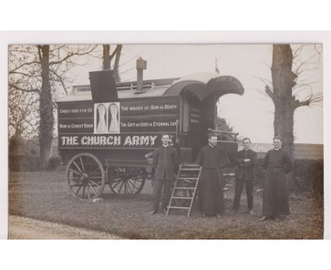 Postcard, Cambridgeshire, RP, The Church Army Caravan, showing the Ely Van at Sawtry, Cambs, annotated to reverse in pencil (