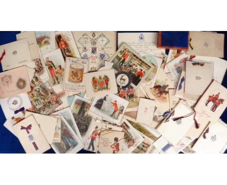 Military Ephemera, a collection of approx. 80 items to include a small watercolour of 2 mounted soldiers, military Christmas 