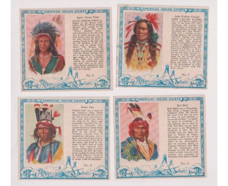 Cigarette cards, USA, Red Man Chewing Tobacco, American Indian Chiefs, 11 cards, nos 5, 6, 7, 8, 10, 16, 17, 18, 20, 21 &amp;