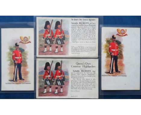 Postcards, Military, a selection of 4 scarce History and Traditions style cards inc. Queen's Own Cameron Highlanders with rec