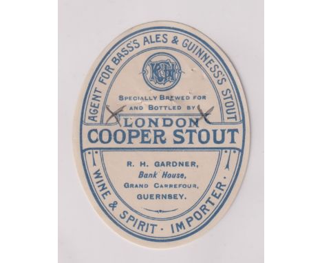 Beer label, London Cooper Stout, a rare c1896 vertical oval, bottled by R H Gardner, Guernsey, 85mm high (two pencil crosses 