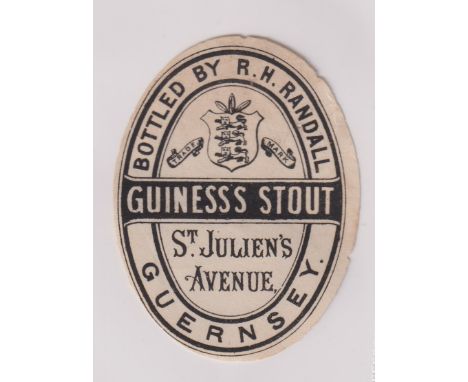 Beer label, Guinness Stout, a rare c1896 vertical oval label bottled by R H Randall, Guernsey, 80mm high (slight edge nicks, 