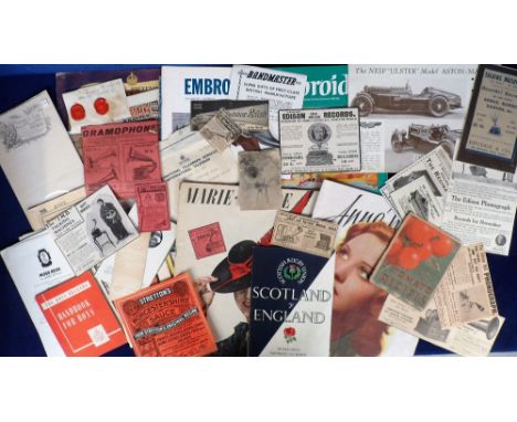 Ephemera, a quantity of early to mid 20thC ephemera to include Q.P. Rangers vintage rosette, gramophone advertisements, motor