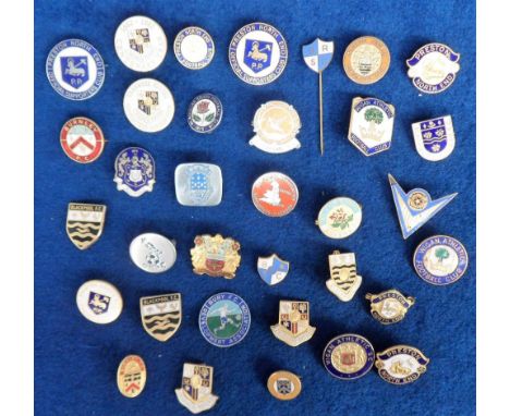 Football badges, a selection of 33 enamel badges, 1970/80's, all Lancashire clubs, Oldham (2), Bury (2), Stockport (1), Wigan