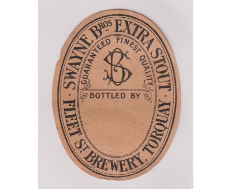 Beer label, Swayne Bros Extra Stout, Fleet St Brewery, Torquay, vertical oval, 85mm high, rare vintage label (few pinholes an