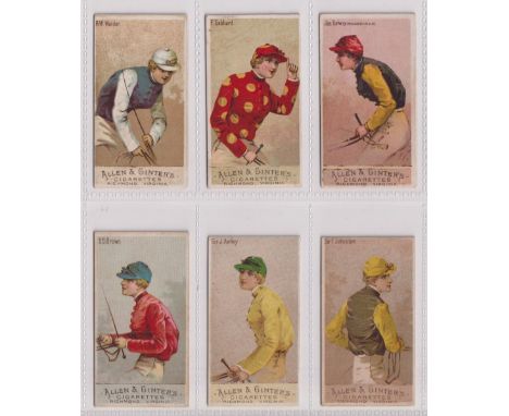 Cigarette cards USA, Allen &amp; Ginter, Racing Colors of the World, with frame, 6 cards, R W Walden, F Gebhard, Jas Galway, 