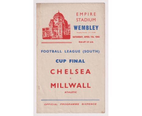 Football programme, Football League (South) Cup Final 1945, Chelsea v Millwall (slight water mark along spine, gd) (1)