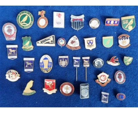 Football badges, a selection of 33 enamel badges, 1970/80's, a mixed selection, Ipswich (8), Norwich (6), Shrewsbury (2), Lin