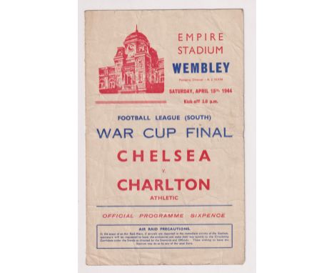 Football programme, Football League (South) Cup Final 1944, Chelsea v Charlton Athletic (some wear, creased) (1)