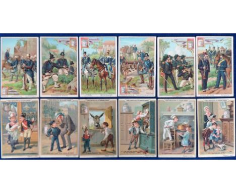 Trade cards, Liebig, four Italian language sets, S215 Italian Army Uniforms II, S216 Scenes of Children III, S217 Flower Girl