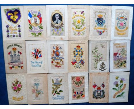 Postcards, Silks, a mixed selection of approx. 32 WW1 embroidered silks inc. year dates, place names, inset photo (Kirchner),