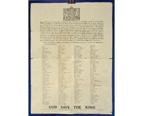 Poster, 1936 Edward the Eighth abdication poster printed by His Majesty's Stationery Office Press Pocock Street London (appro