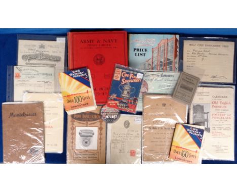 Ephemera, a collection of mainly advertising items to include 1939-40 Army &amp; Navy Stores Ltd. General Price List (gd), Ay