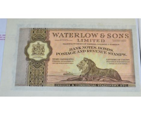 Waterlow &amp; Sons Limited Promotional Item on Bank Note Paper - advertising Waterlow as manufacturers of Banknotes, Bonds a