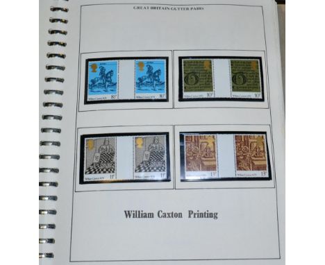 Collection of GB gutter pairs in a Pre Printed Album and Stockbook 1973-90. Most are plain pairs but includes 1977 high value
