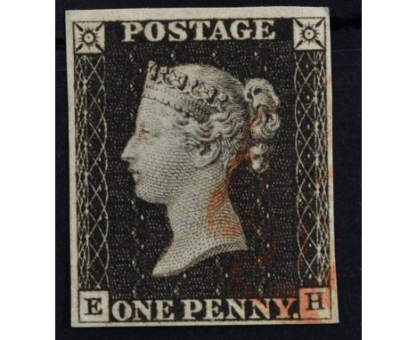 QV 1d black, a fine 4 margin copy with a light red cancel