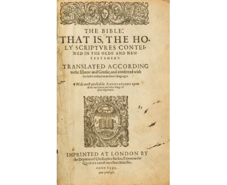Bible (English) The Bible: that is, the Holy Scriptures conteined in the Olde and New Testament, lacking first and final blan